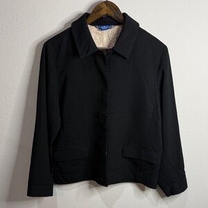Austin Reed Black Vintage 100% Worsted Wool Button Up Jacket Size 10